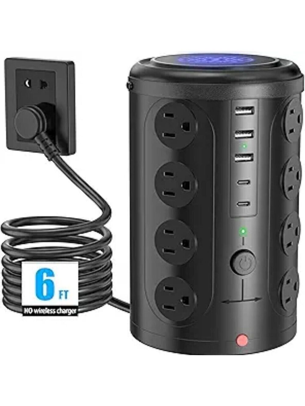 Tower Power Strip Surge Protector 16 Outlets 5 USB Ports 6FT Extension Cord